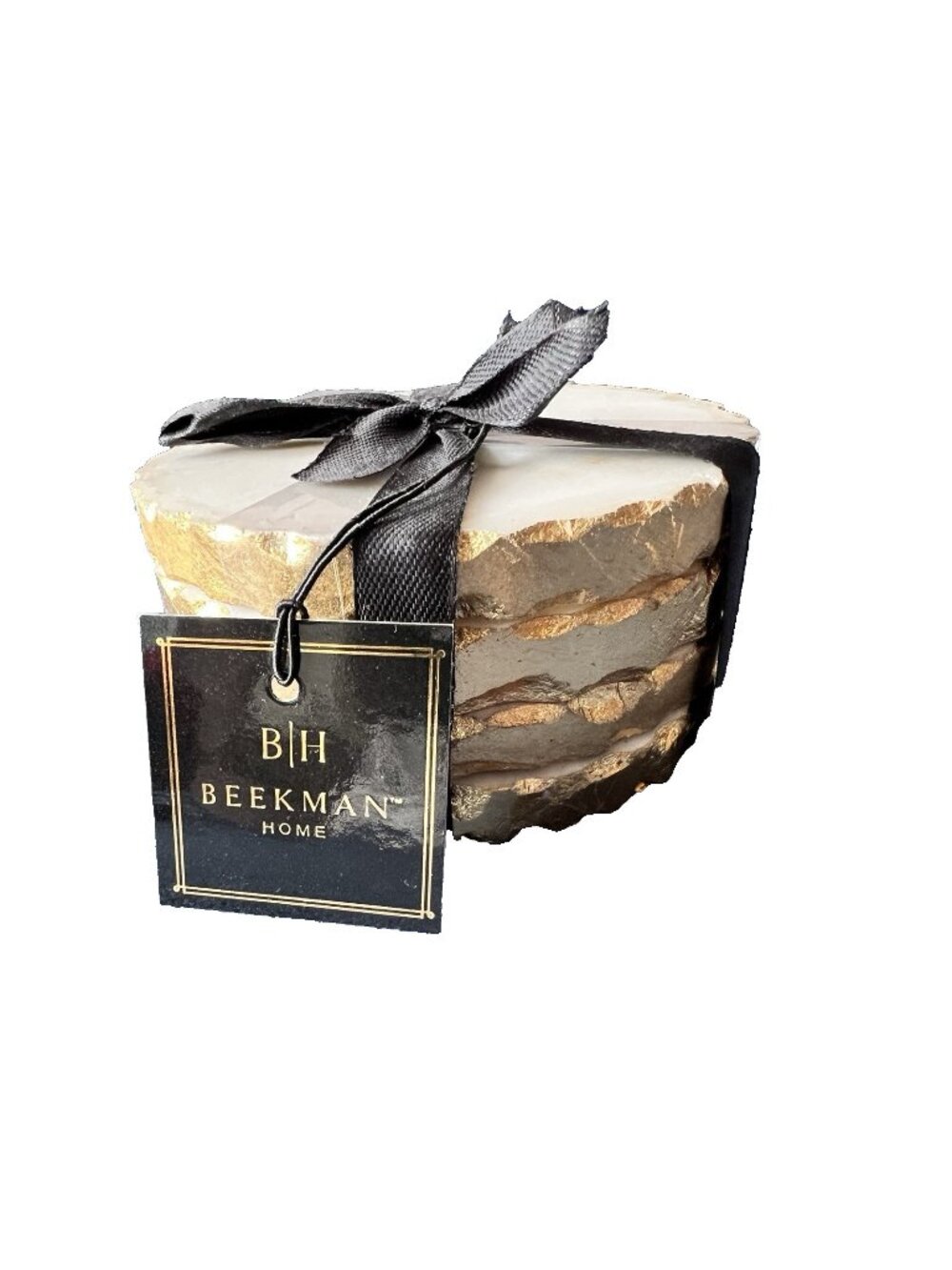 Marble Coasters Set 4 White Gold Edge Beekman Home Barware Housewarming Gift